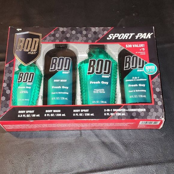 Bod Grooming Nib Bod Man Fresh Gut Sport Pack Body Spray Body Wash Shampoo Conditioner New
